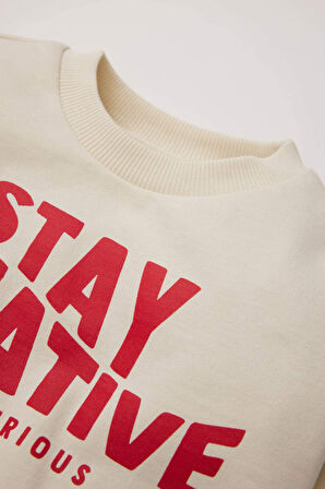 Erkek Bebek 2'li Takım Baskılı Sweatshirt Beli Lastikli Eşofman Altı