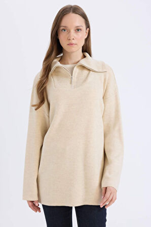 DeFacto Regular Fit Fermuarlı Dik Yaka Triko Kazak Tunik	 B0191AX24WNBG752