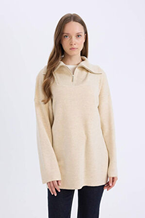 DeFacto Regular Fit Fermuarlı Dik Yaka Triko Kazak Tunik	 B0191AX24WNBG752