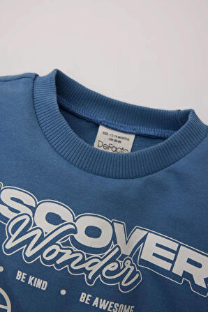 Erkek Bebek Slogan Baskılı Sweatshirt Kumaşı 2'li Takım