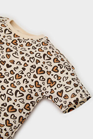 Kız Bebek 2'li Takım Çiçek Desenli Kısa Kollu Tişört Beli Lastikli Şort