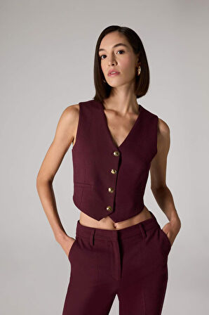 DeFacto x Sorbe Regular Fit V Yaka Düğmeli Blazer Yelek D9928AX24AUBR171