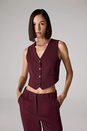 DeFacto x Sorbe Regular Fit V Yaka Düğmeli Blazer Yelek D9928AX24AUBR171