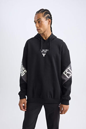 DeFactoFit NBA Chicago Bulls Boxy Fit Kapüşonlu Sırt Baskılı Kalın Sweatshirt U9853AZ24AUBK27