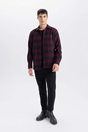 Regular Fit Polo Yaka Kareli Flanel Uzun Kollu Gömlek