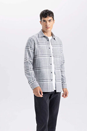 Regular Fit Polo Yaka Kareli Flanel Uzun Kollu Gömlek