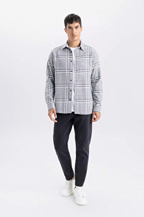 Regular Fit Polo Yaka Kareli Flanel Uzun Kollu Gömlek