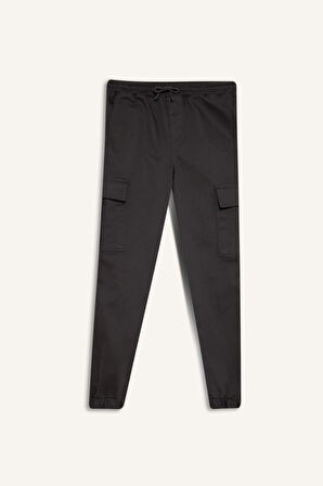 Regular Beli Bağcıklı Kargo Cepli Jogger Dokulu Pantolon