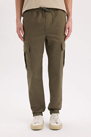 Jogger Pantolon Regular Beli Bağcıklı Dokulu Kargo Cepli