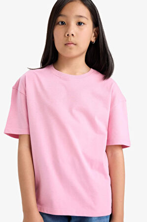 DeFacto Kız Çocuk Relax Fit Bisiklet Yaka Sırt Baskılı Kısa Kollu Tişört E0353A825SMPN666