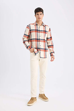 Regular Fit Polo Yaka Kareli Flanel Uzun Kollu Gömlek