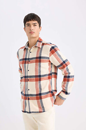 Regular Fit Polo Yaka Kareli Flanel Uzun Kollu Gömlek