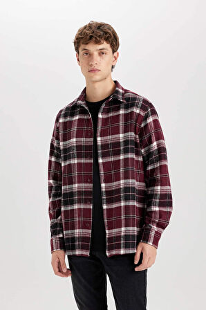 DeFacto Regular Fit Polo Yaka Kareli Flanel Uzun Kollu Gömlek E0989AX24WNBN277
