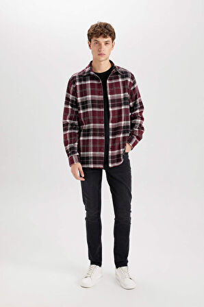 DeFacto Regular Fit Polo Yaka Kareli Flanel Uzun Kollu Gömlek E0989AX24WNBN277