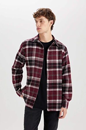 DeFacto Regular Fit Polo Yaka Kareli Flanel Uzun Kollu Gömlek E0989AX24WNBN277