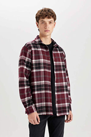 DeFacto Regular Fit Polo Yaka Kareli Flanel Uzun Kollu Gömlek E0989AX24WNBN277