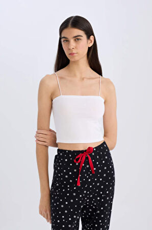 DeFacto İnce Askılı Crop Pamuklu Beyaz İç Atlet-Fall in Love Y2249AZ25SPWT34