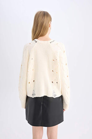 DeFacto Coool Oversize Geniş Kalıp Bisiklet Yaka Triko Kazak D8233AX24WNER118