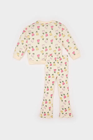 DeFacto Kız Bebek 2'li Takım Çiçekli Bisiklet Yaka Sweatshşrt Esnek Belli Tayt D8341A525SPER134