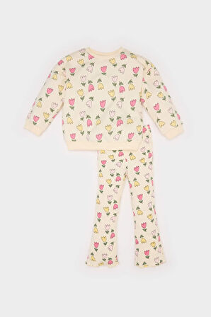 DeFacto Kız Bebek 2'li Takım Çiçekli Bisiklet Yaka Sweatshşrt Esnek Belli Tayt D8341A525SPER134