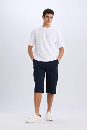 Slim Fit Dar Kesim Kargo Cepli Basic Düz Kapri Şort