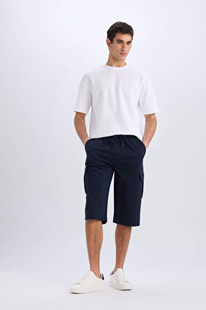 Slim Fit Dar Kesim Kargo Cepli Basic Düz Kapri Şort