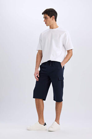 Slim Fit Dar Kesim Kargo Cepli Basic Düz Kapri Şort