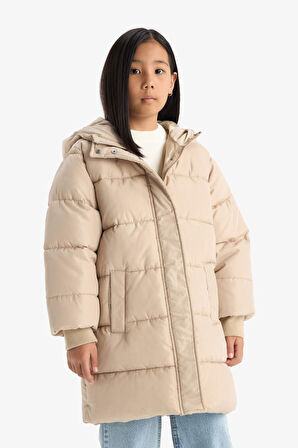 Kız Çocuk Su Geçirmez Kapüşonlu Fermuarlı Parka