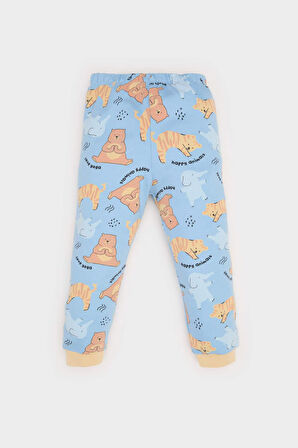 Erkek Bebek Pijama Takımı Hayvan Desenli Uzun Kollu Üst Beli Lastikli Uzun Alt