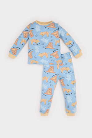 DeFacto Erkek Bebek Pijama Takımı Hayvan Desenli Uzun Kollu Üst Beli Lastikli Uzun Alt E6935A525SPBE316