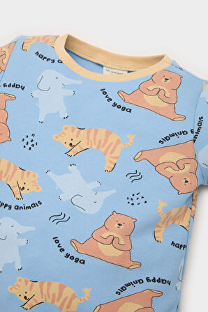 DeFacto Erkek Bebek Pijama Takımı Hayvan Desenli Uzun Kollu Üst Beli Lastikli Uzun Alt E6935A525SPBE316