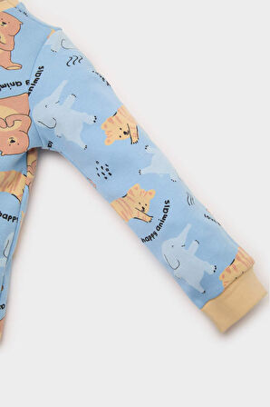 DeFacto Erkek Bebek Pijama Takımı Hayvan Desenli Uzun Kollu Üst Beli Lastikli Uzun Alt E6935A525SPBE316