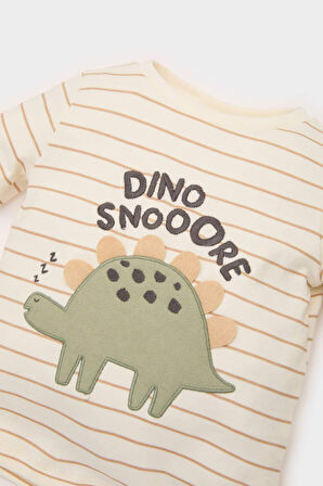 Erkek Bebek Pijama Takımı Dinazor Baskılı Uzun Kollu Üst Beli Lastikli Uzun Alt