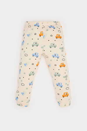 Erkek Bebek Pijama Takımı Araç Baskılı Fitilli Kaşkorse Uzun Kollu Üst Beli Lastikli Uzun Alt