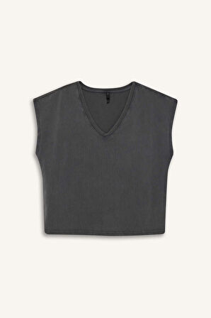 	Regular Fit V Yaka Basic Düz Premium Kolsuz Tişört