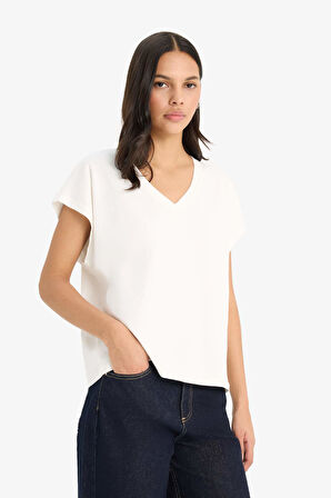 DeFacto 	Regular Fit V Yaka Basic Düz Premium Kolsuz Tişört E5486AX25SPER105