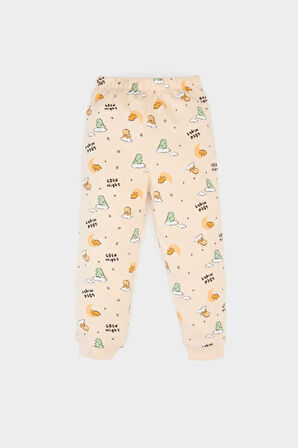 Erkek Bebek Pijama Takımı Dinazor Desenli Uzun Kollu Üst Beli Lastikli Uzun Alt 