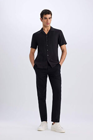 DeFacto Yazlık Beli Lastikli Jogger Pantolon Slim Fit Dar Kesim Düz Paça Pamuklu Cepli D2671AX25SMBK81