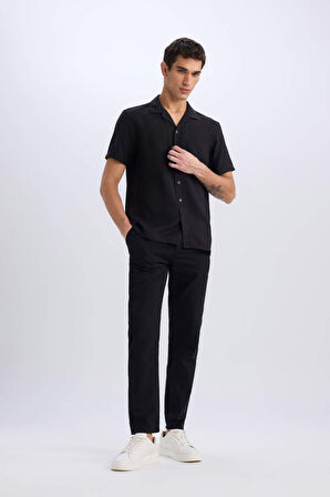 DeFacto Yazlık Beli Lastikli Jogger Pantolon Slim Fit Dar Kesim Düz Paça Pamuklu Cepli D2671AX25SMBK81