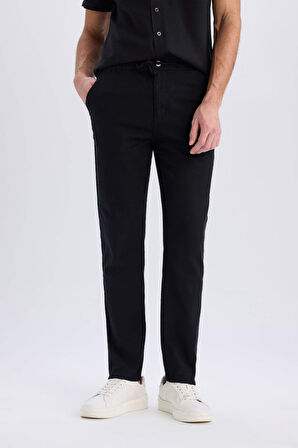 DeFacto Yazlık Beli Lastikli Jogger Pantolon Slim Fit Dar Kesim Düz Paça Pamuklu Cepli D2671AX25SMBK81