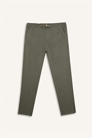 DeFacto Yazlık Keten Görünümlü Jogger Pantolon Slim Fit Dar Kesim Düz Paça Pamuklu Cepli D2671AX25SMKH422