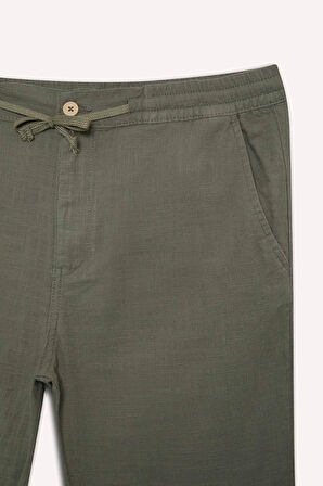 DeFacto Yazlık Keten Görünümlü Jogger Pantolon Slim Fit Dar Kesim Düz Paça Pamuklu Cepli D2671AX25SMKH422