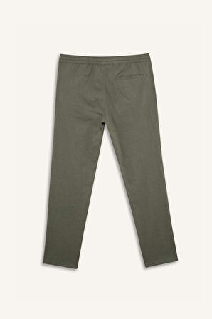 DeFacto Yazlık Keten Görünümlü Jogger Pantolon Slim Fit Dar Kesim Düz Paça Pamuklu Cepli D2671AX25SMKH422