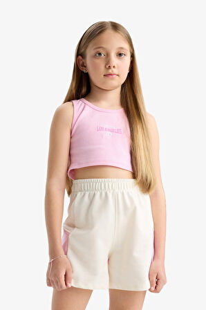 DeFacto Kız Çocuk 2'li Takım Baskılı Kolsuz Tişört Şort E4758A825HSPN171