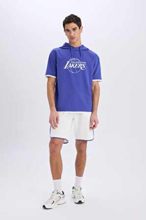 DeFactoFit NBA Los Angeles Lakers Oversize Geniş Kalıp Kapüşonlu Sırt Baskılı Kısa Kollu Tişört B3895AX25SPPR488