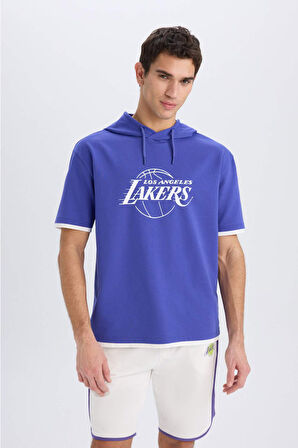 DeFactoFit NBA Los Angeles Lakers Oversize Geniş Kalıp Kapüşonlu Sırt Baskılı Kısa Kollu Tişört B3895AX25SPPR488