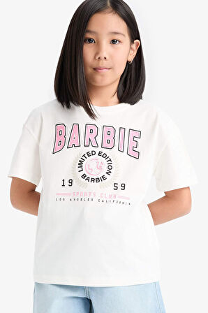 DeFacto Kız Çocuk Barbie Relax Fit Bisiklet Yaka Kısa Kollu Tişört E2630A825SMER85