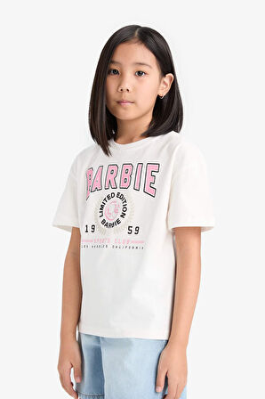 DeFacto Kız Çocuk Barbie Relax Fit Bisiklet Yaka Kısa Kollu Tişört E2630A825SMER85