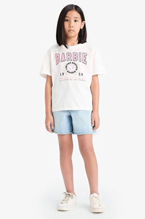 DeFacto Kız Çocuk Barbie Relax Fit Bisiklet Yaka Kısa Kollu Tişört E2630A825SMER85