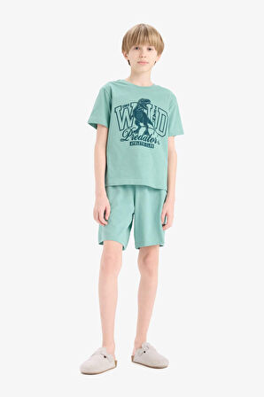 Erkek Çocuk Pijama Takımı Baskılı Kısa Kollu Üst Beli Lastikli Şort